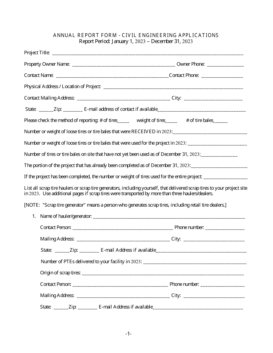 Annual Report Form - Civil Engineering Applications - New Mexico, Page 1