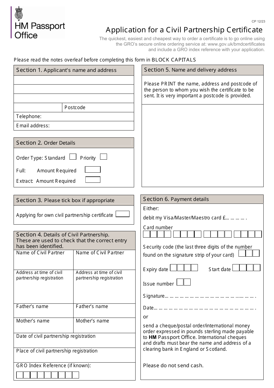 Application for a Civil Partnership Certificate - United Kingdom, Page 1