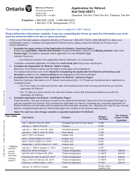 Form 0548E Application for Refund Bad Debt (Bdt) - Ontario, Canada