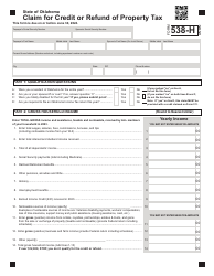 Document preview: Form 538-H Claim for Credit or Refund of Property Tax - Oklahoma, 2023