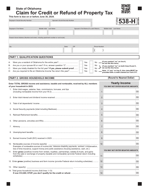 Form 538-H 2023 Printable Pdf