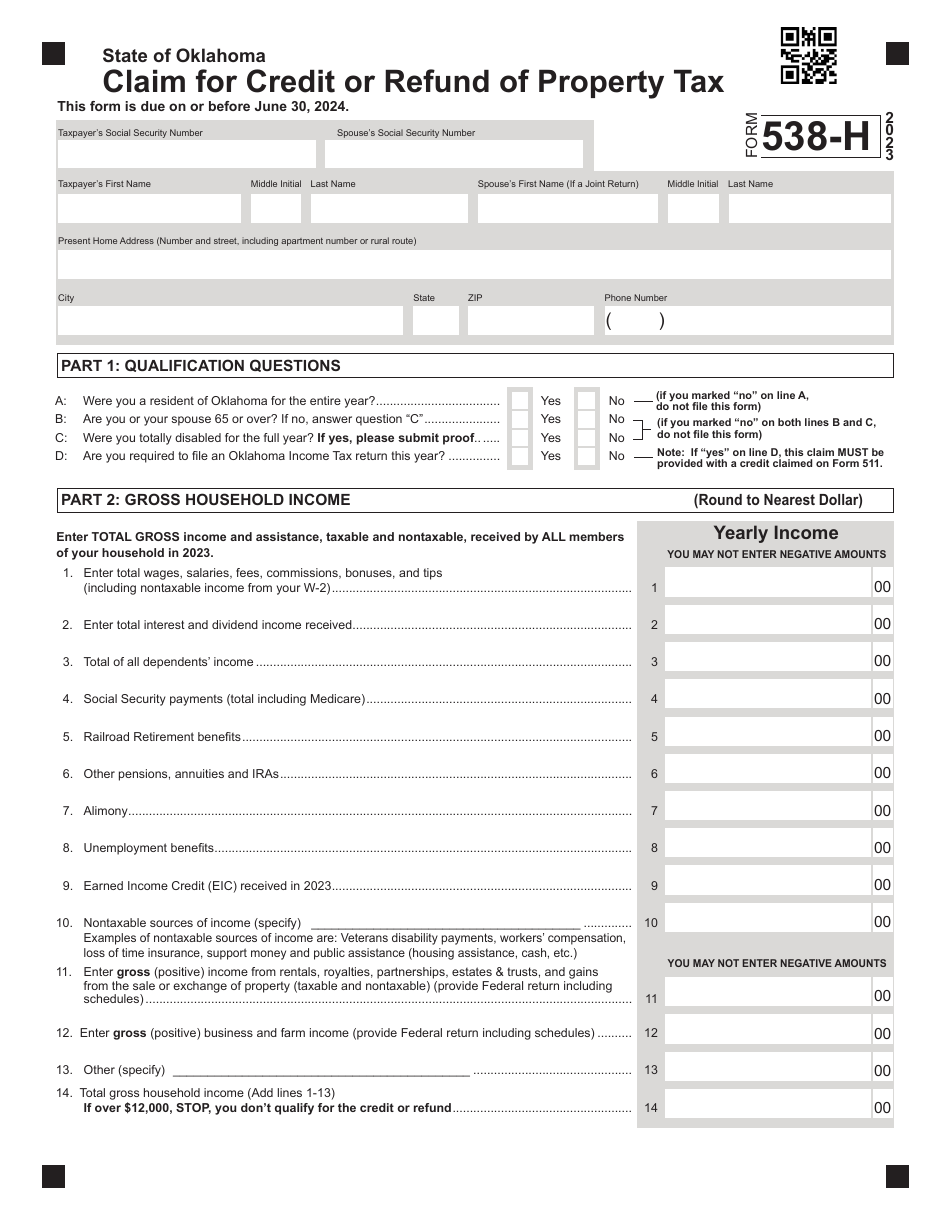 Form 538H Download Fillable PDF or Fill Online Claim for Credit or