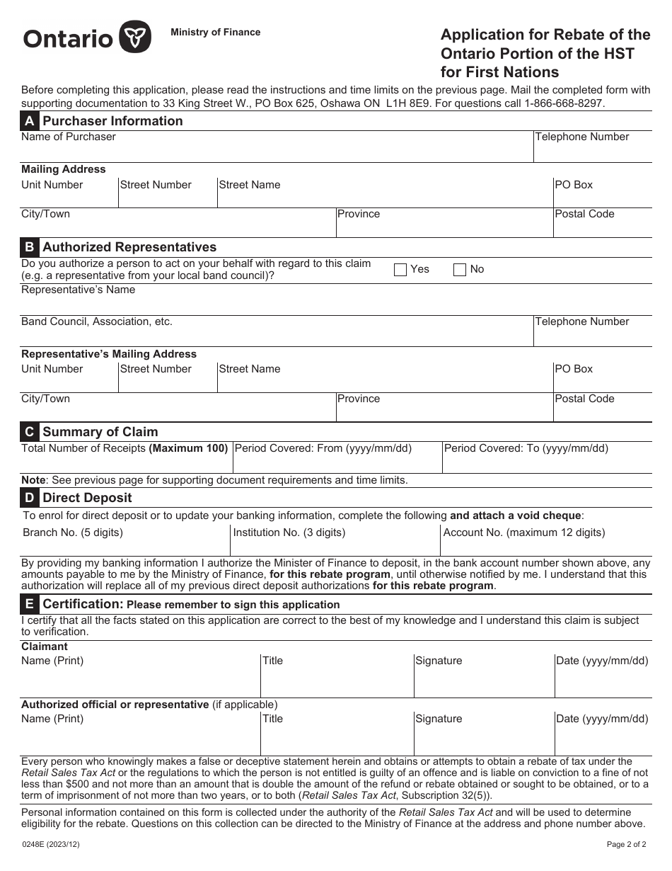 Form 0248e Download Fillable Pdf Or Fill Online Application For Rebate 