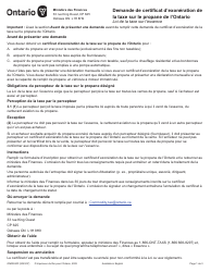 Document preview: Forme ON00530F Demande De Certificat D'exoneration De La Taxe Sur Le Propane De L'ontario - Ontario, Canada (French)