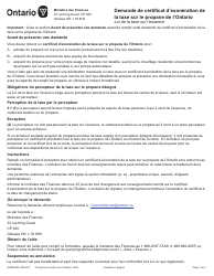 Forme ON00530F Demande De Certificat D&#039;exoneration De La Taxe Sur Le Propane De L&#039;ontario - Ontario, Canada (French)