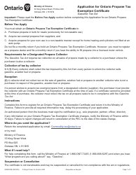 Document preview: Form ON00530E Application for Ontario Propane Tax Exemption Certificate - Ontario, Canada