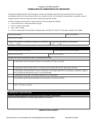 Document preview: Formulario De Comentarios Del Proveedor - Programa De Wyoming Wic - Wyoming (Spanish)