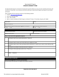 Document preview: Vendor Comment Form - Wyoming Wic Program - Wyoming