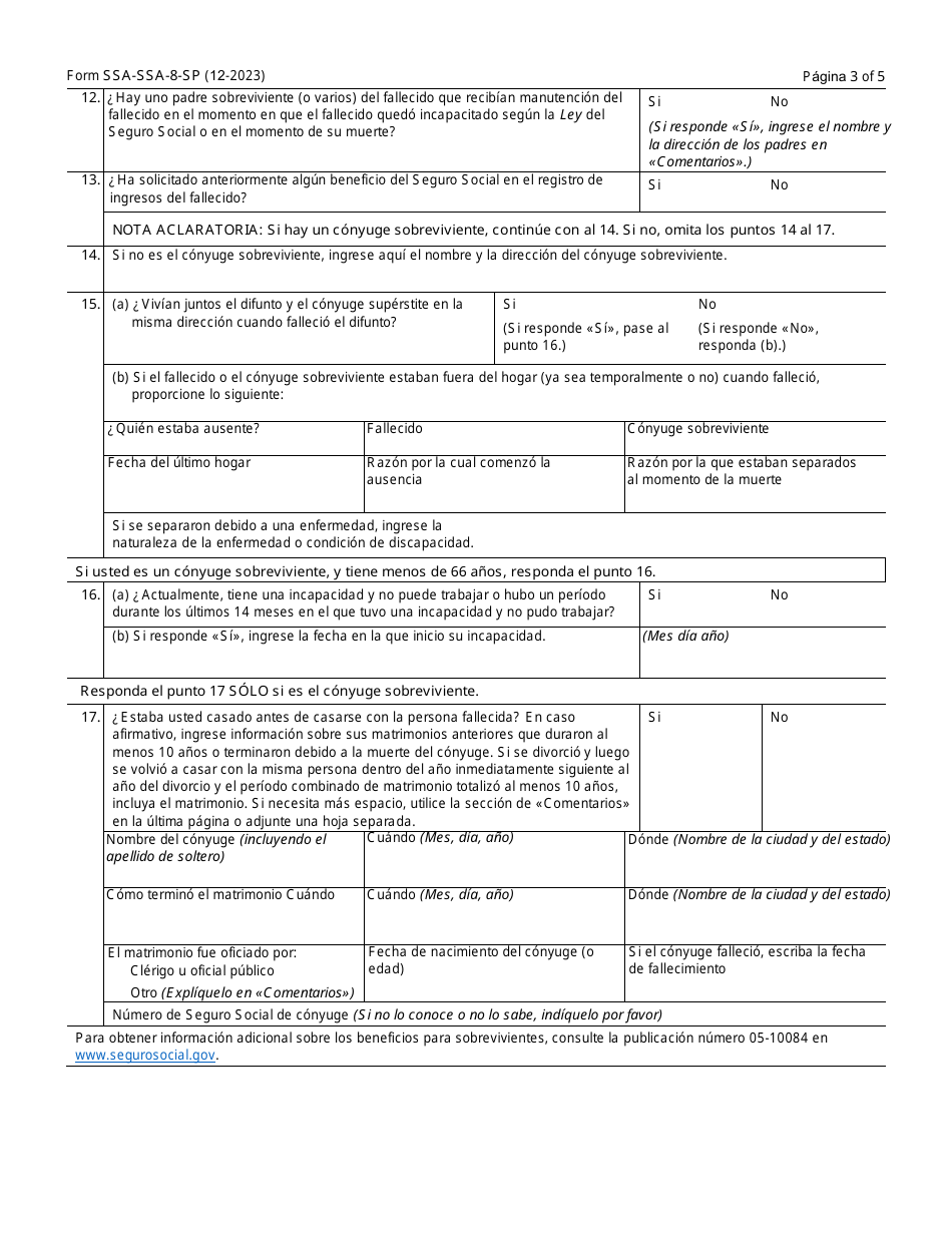 Formulario SSA-8-SP Solicitud Del Pago Global Por Fallecimiento (Spanish), Page 3