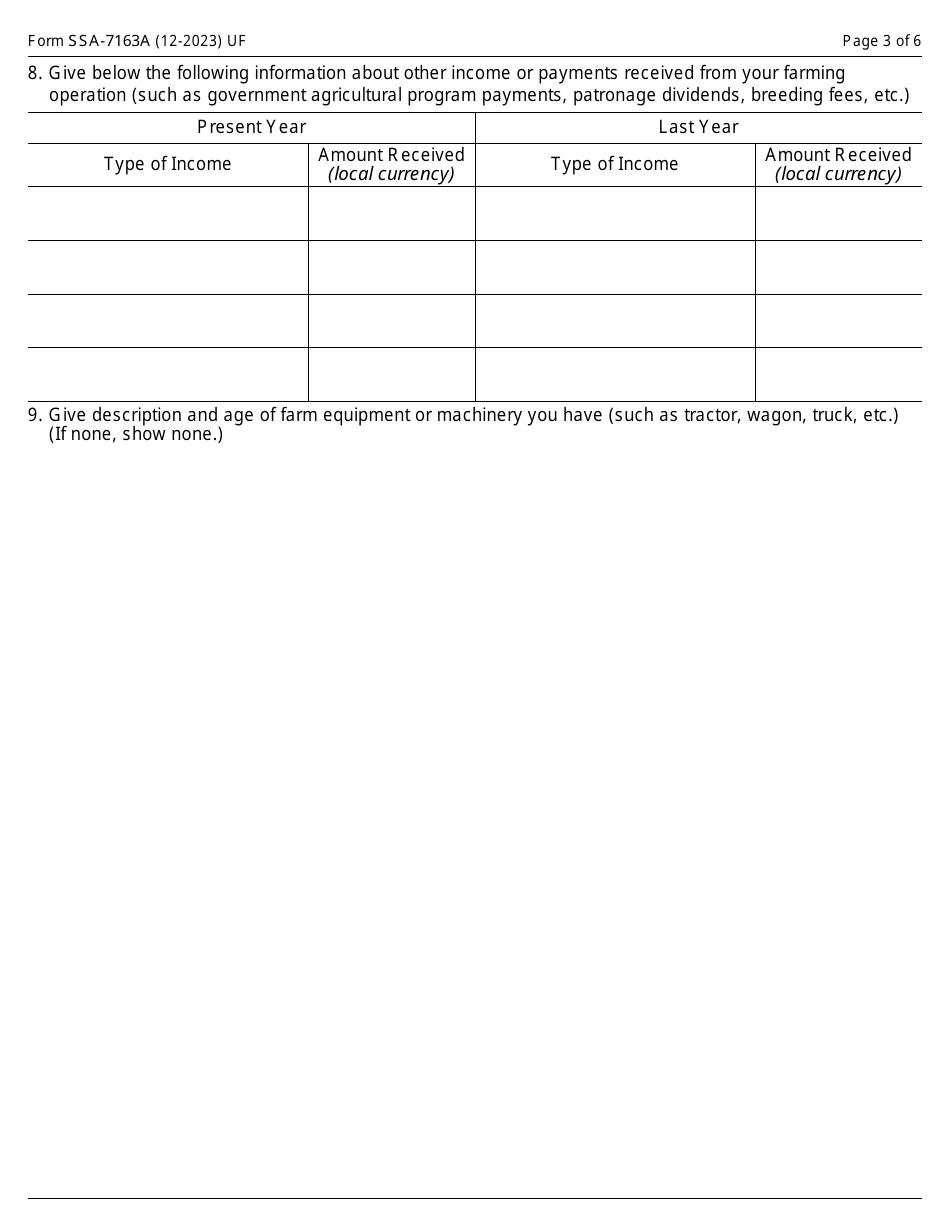 Form SSA-7163A Supplemental Statement Regarding Farming Activities of Person Living Outside the U.s.a., Page 3