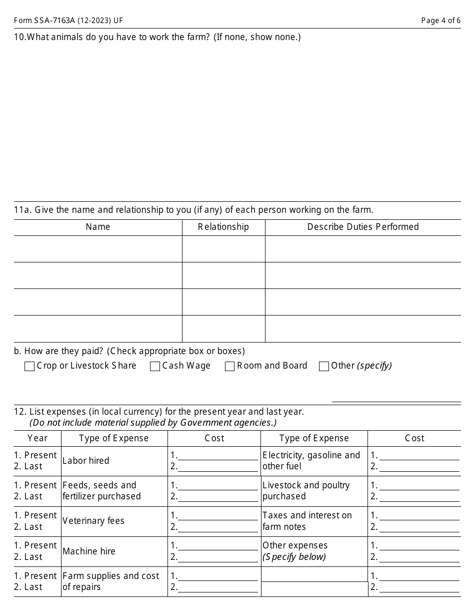 Form SSA-7163A Supplemental Statement Regarding Farming Activities of Person Living Outside the U.s.a., Page 4