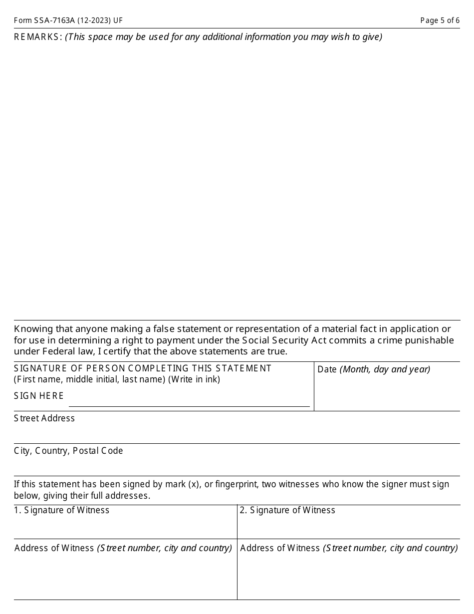 Form SSA-7163A Supplemental Statement Regarding Farming Activities of Person Living Outside the U.s.a., Page 5
