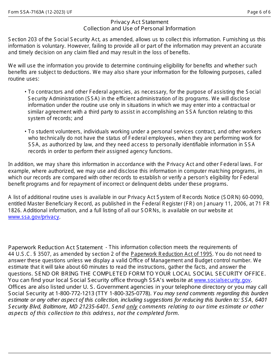 Form SSA-7163A Supplemental Statement Regarding Farming Activities of Person Living Outside the U.s.a., Page 6