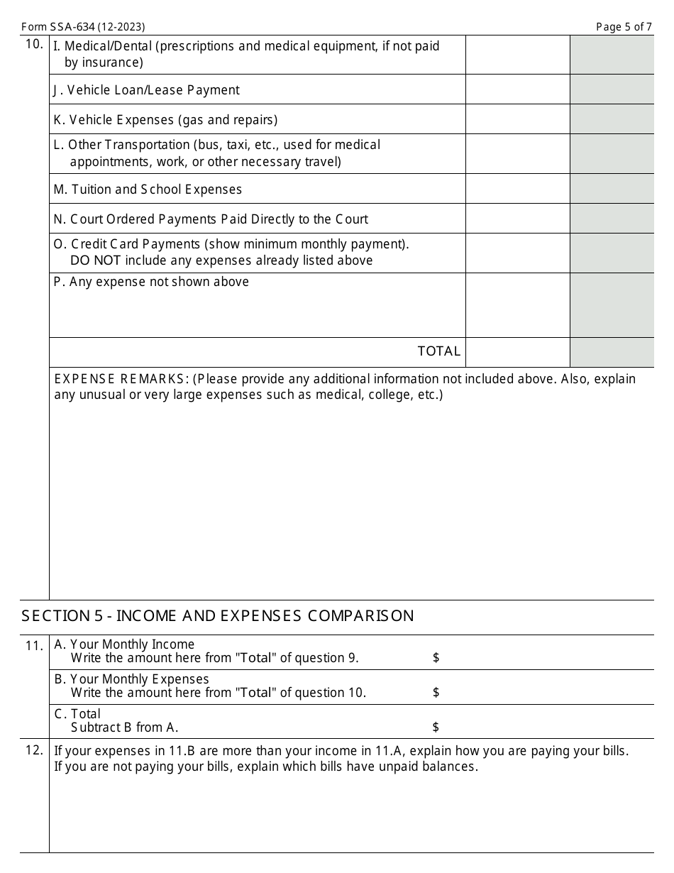 Form SSA-634 Request for Change in Overpayment Recovery Rate, Page 5