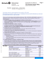 Document preview: Form 0546E Application for Refund Tax Exempt Usage (Teu) - Ontario, Canada