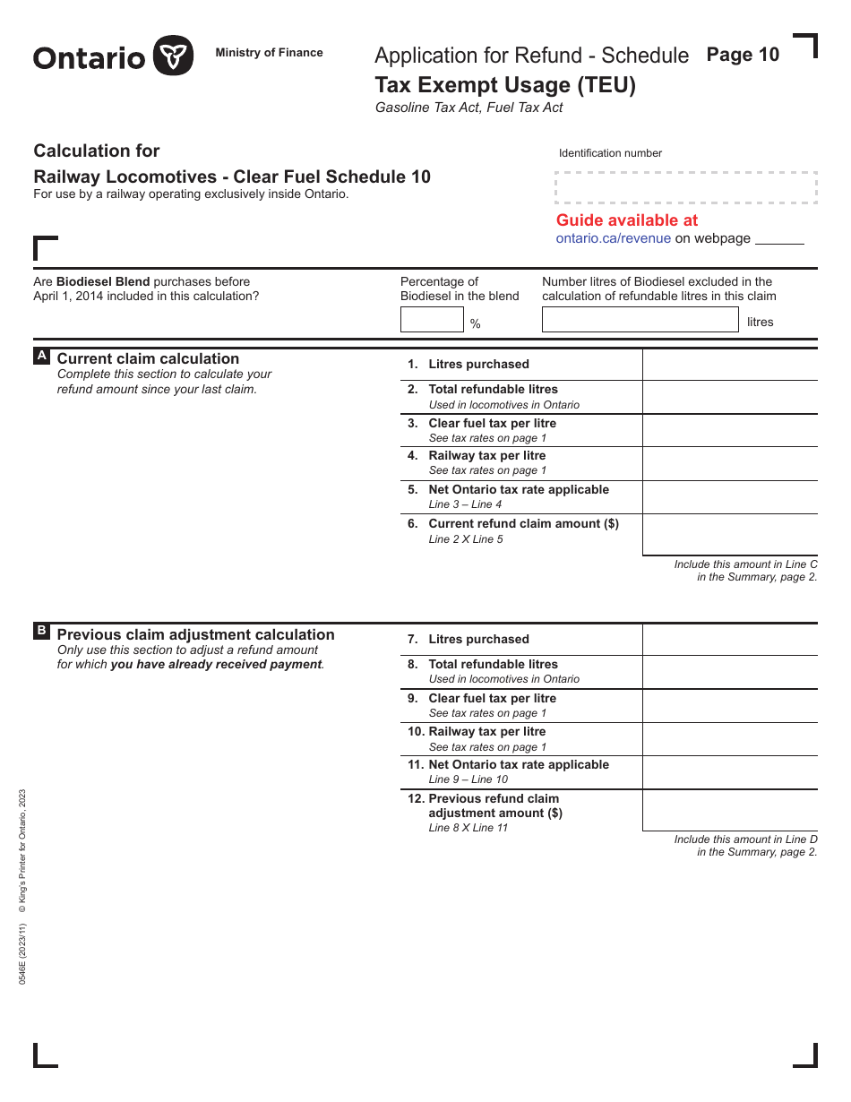 Form 0546E Application for Refund Tax Exempt Usage (Teu) - Ontario, Canada, Page 10