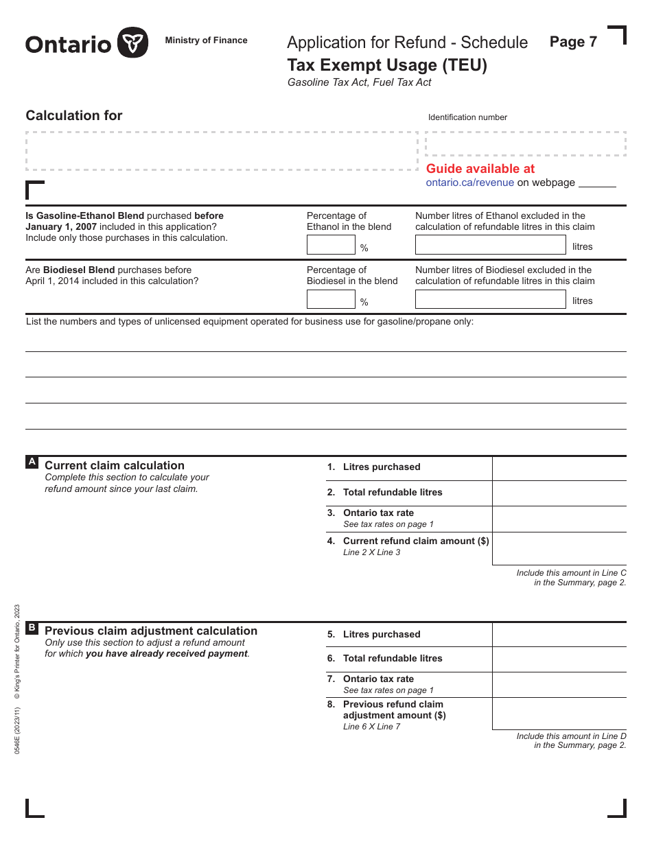 Form 0546E Application for Refund Tax Exempt Usage (Teu) - Ontario, Canada, Page 7