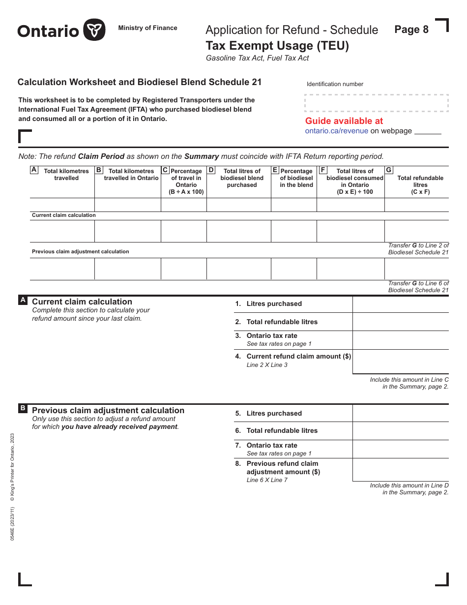 Form 0546E Application for Refund Tax Exempt Usage (Teu) - Ontario, Canada, Page 8