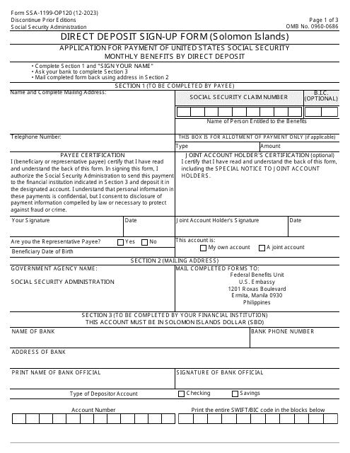 Form SSA-1199-OP120 Direct Deposit Sign-Up Form (Solomon Islands)