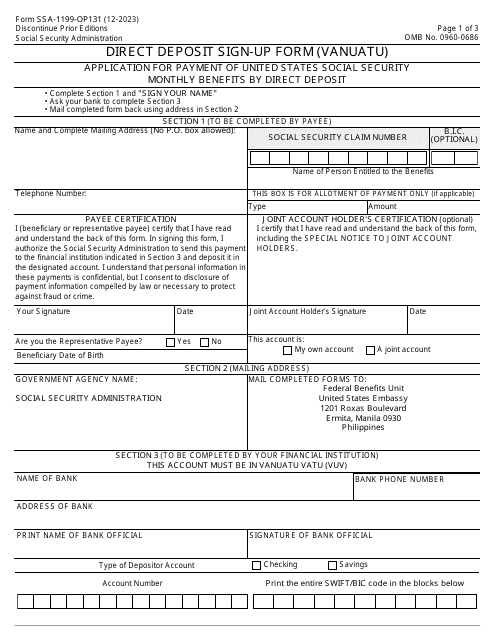 Form SSA-1199-OP131 Direct Deposit Sign-Up Form (Vanuatu)