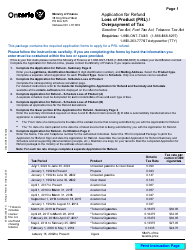 Form 0550E Application for Refund Loss of Product (Prl)/Overpayment of Tax - Ontario, Canada