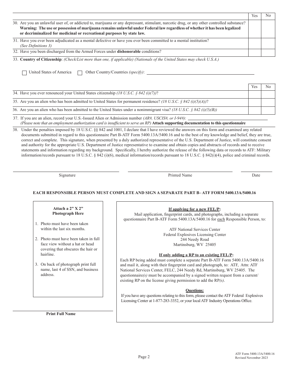 ATF Form 5400.13A/5400.16 Part B - Fill Out, Sign Online and Download ...