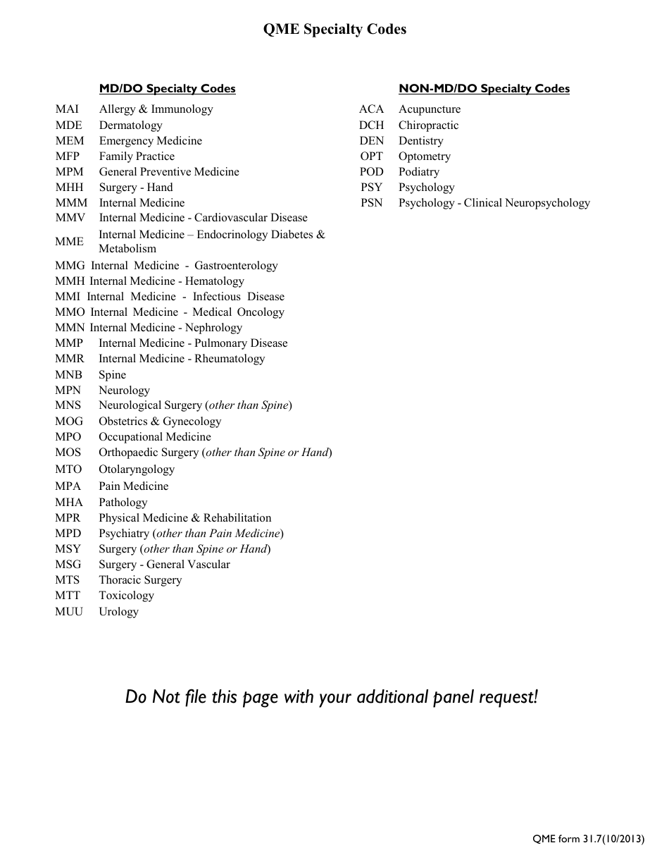 QME Form 31.7 Additional Panel Request - California, Page 3