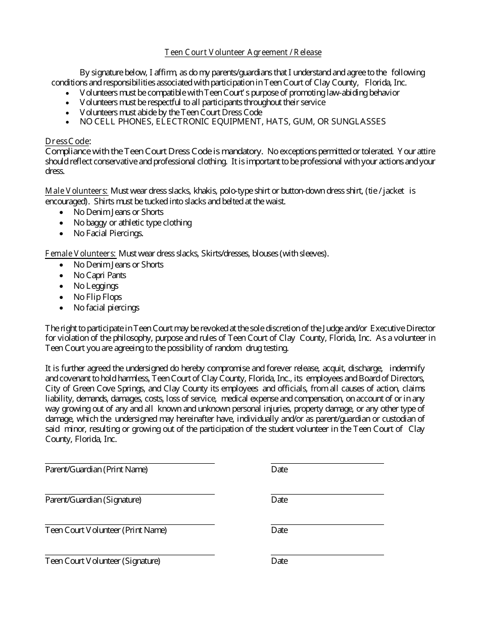 Teen Court Volunteer Information Form - for Teens - Clay County, Florida, Page 2