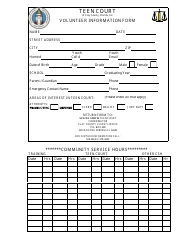 Document preview: Teen Court Volunteer Information Form - for Teens - Clay County, Florida