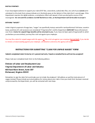 Form LL-POW-01 Statement of Claim for Unpaid Wages - Virginia, Page 2