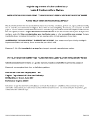 Form LL-RMC-01 Statement of Claim for Misclassification Retaliation - Virginia