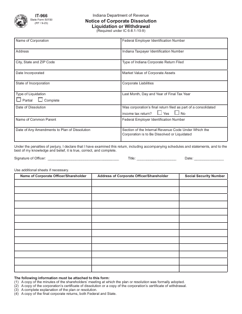 Form IT-966 (State Form 50150)  Printable Pdf