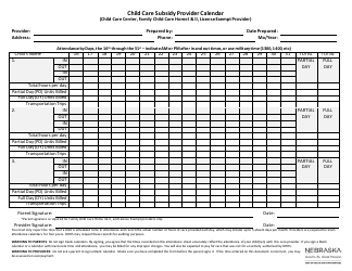 Child Care Subsidy Provider Calendar (Child Care Center, Family Child Care Home I &amp; II, License Exempt Provider) - Nebraska, Page 2