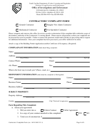Contractors&#039; Complaint Form - South Carolina