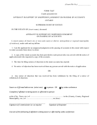Form 74.47 Affidavit in Support of Unopposed Judgment on Passing of Accounts - Ontario, Canada