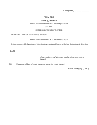 Document preview: Form 74.48 Notice of Withdrawal of Objection - Ontario, Canada