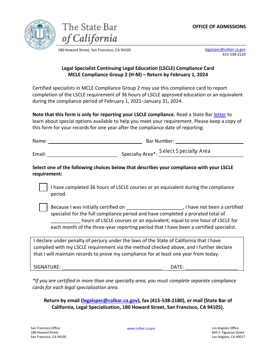 2024 California Legal Specialist Continuing Legal Education (Lscle