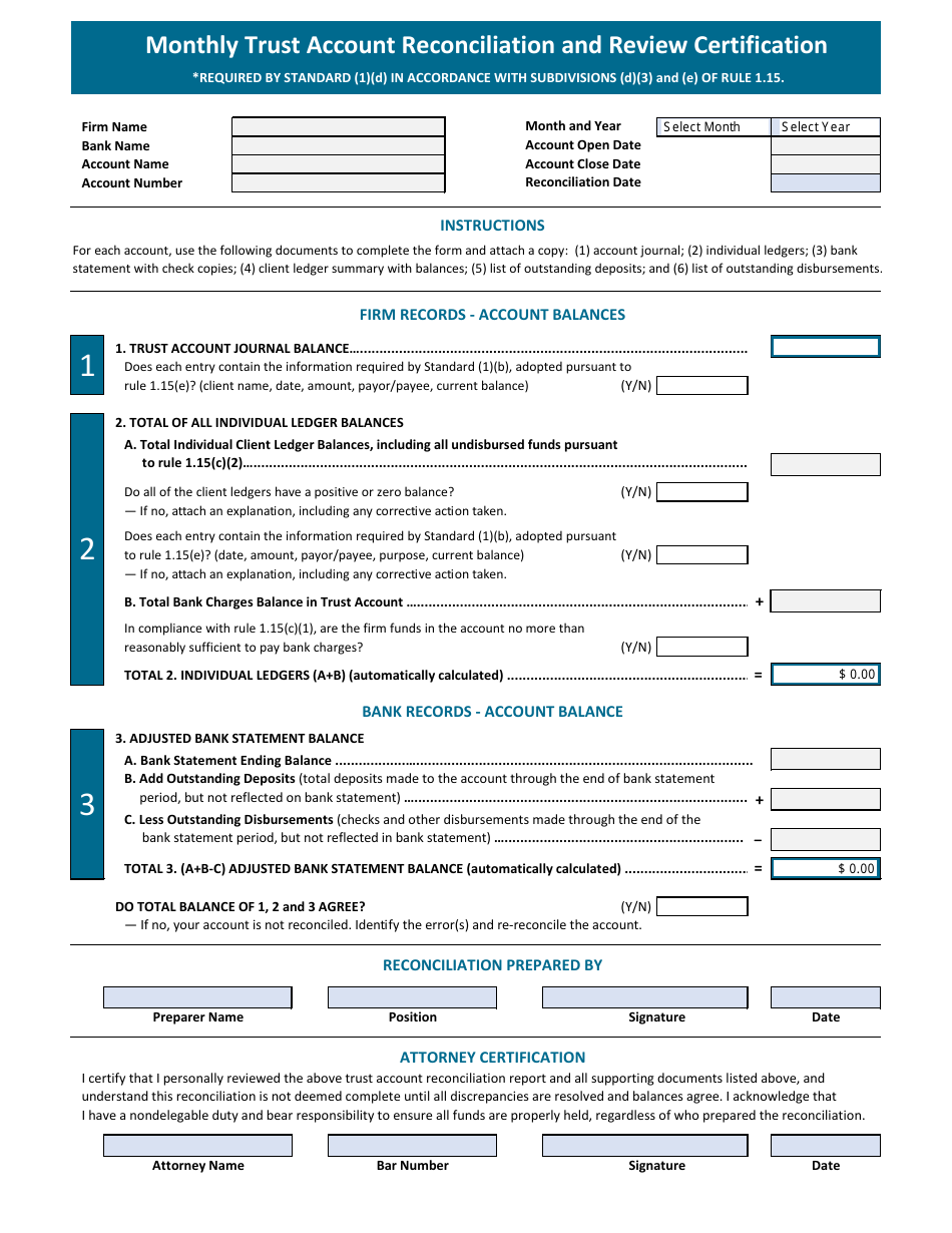 Monthly Trust Account Reconciliation and Review Certification - California, Page 1