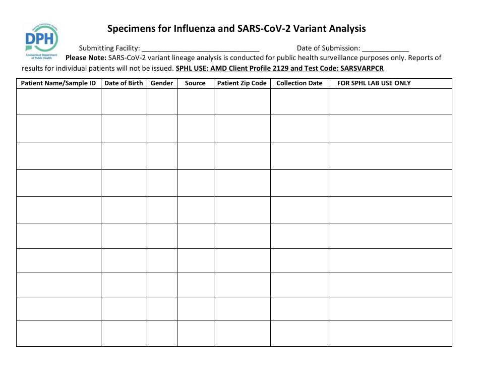 Specimens for Influenza and Sars-Cov-2 Variant Analysis - Connecticut, Page 1