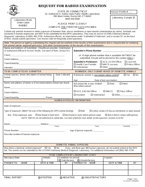 Form OL-97 Request for Rabies Examination - Connecticut