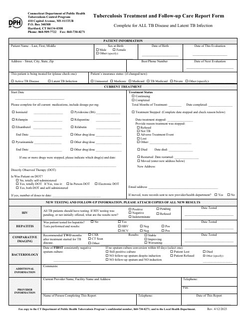 Tuberculosis Treatment and Follow-Up Care Report Form - Connecticut