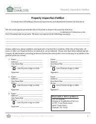 Document preview: Property Inspection Petition - City of Charlotte, North Carolina