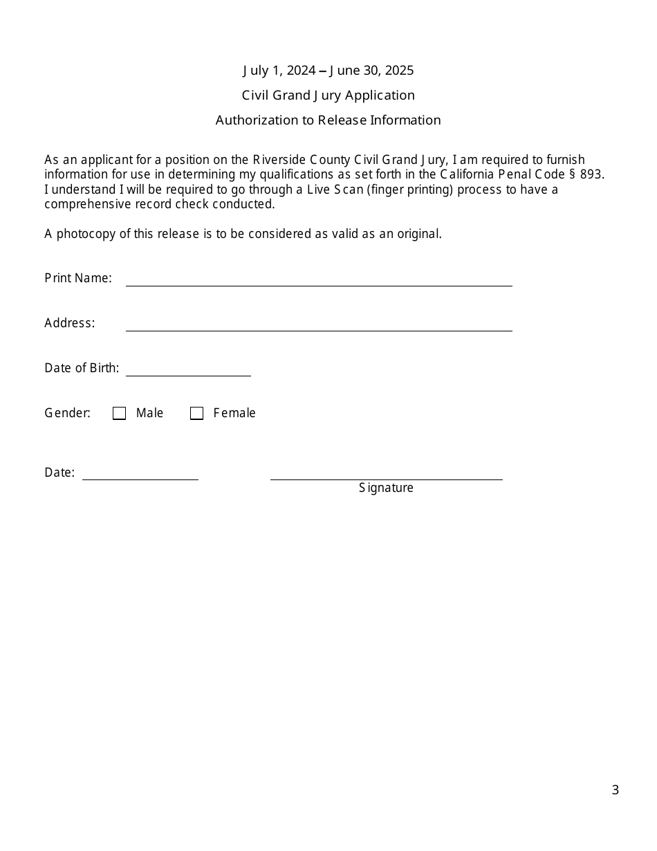Civil Grand Jury Application and Nomination Form - County of Riverside, California, Page 3