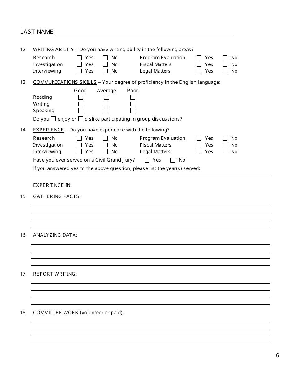 Civil Grand Jury Application and Nomination Form - County of Riverside, California, Page 6
