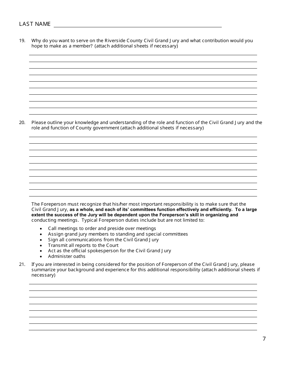 Civil Grand Jury Application and Nomination Form - County of Riverside, California, Page 7