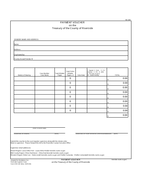 Form RE-001 Payment Voucher - County of Riverside, California
