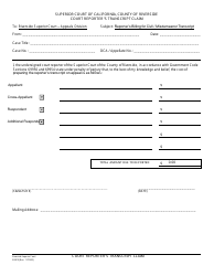Document preview: Form RE015 Court Reporter's Transcript Claim - County of Riverside, California