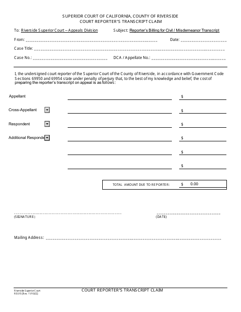 Form RE015  Printable Pdf