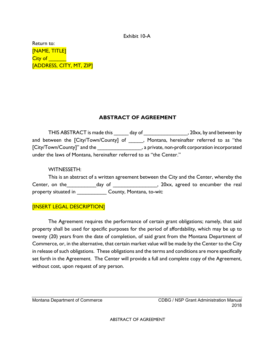Exhibit 10-A Abstract of Agreement - Montana, Page 1