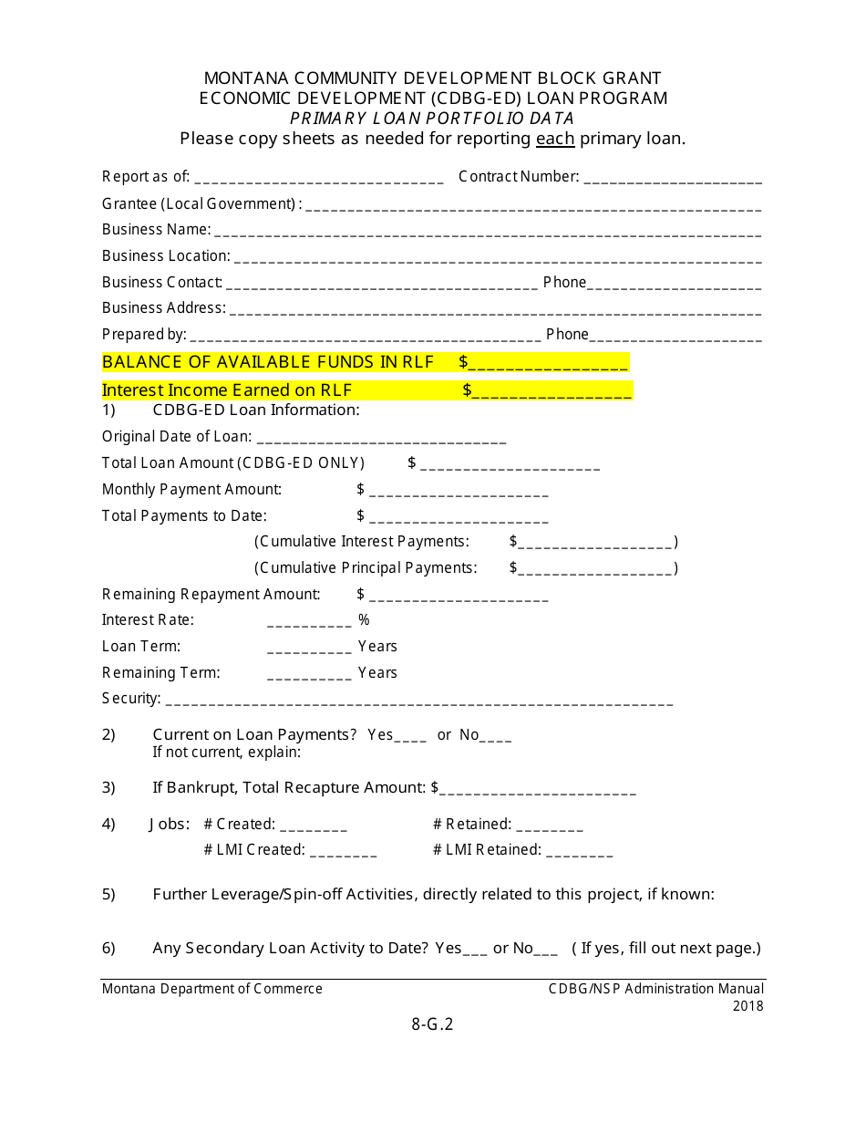 Exhibit 8-G Loan Portfolio Data (Lpd) Form - Montana Community Development Block Grant Economic Development (Cdbg-Ed) Loan Program - Montana, Page 2